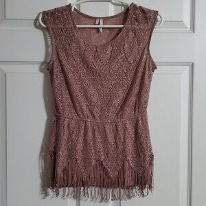 Studio Y Mauve Sparkle Sleeveless Fringe Hem Lined Top Size Medium